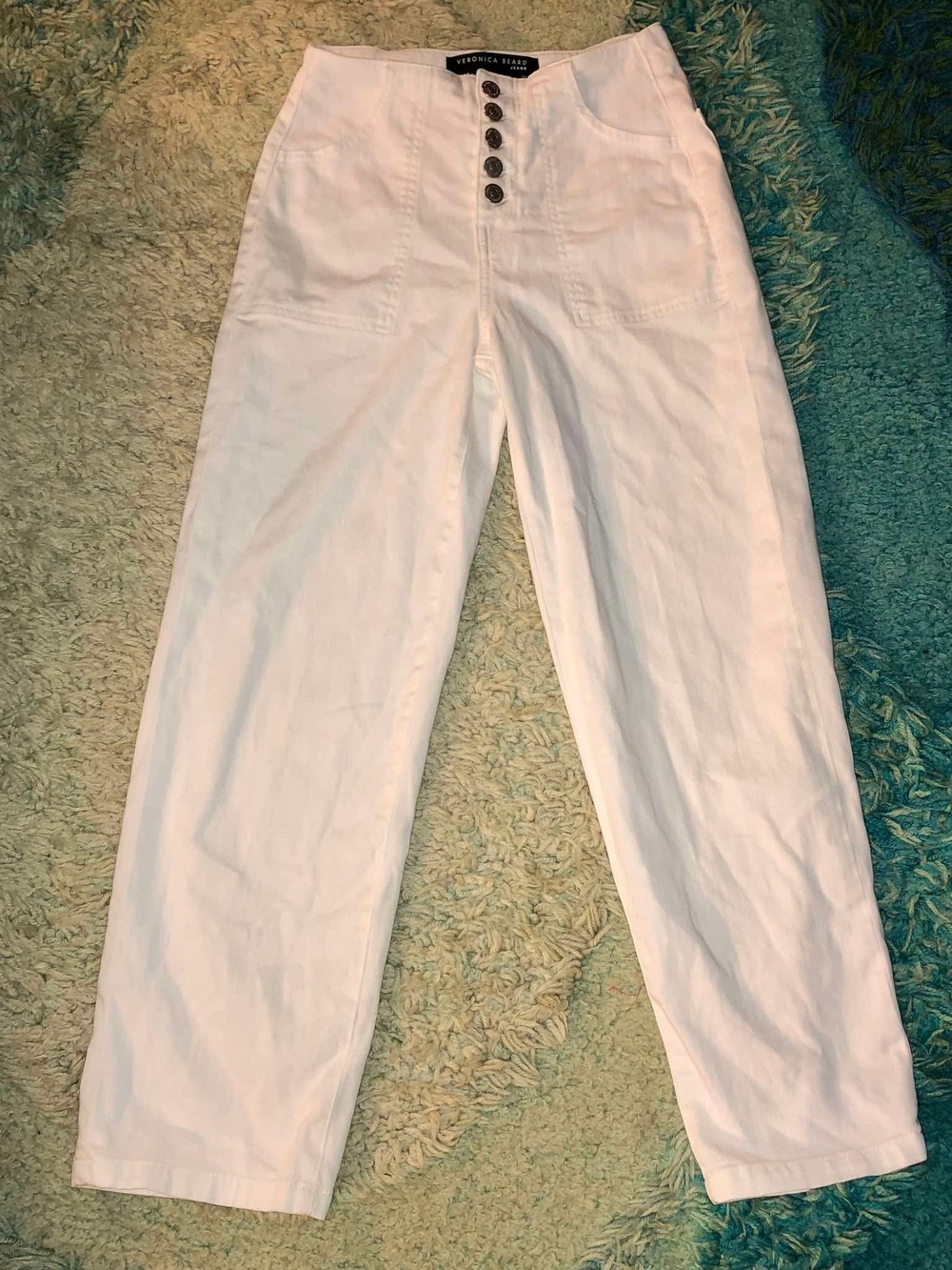 Veronica Beard white button-front wide-leg cropped jeans Size 23
